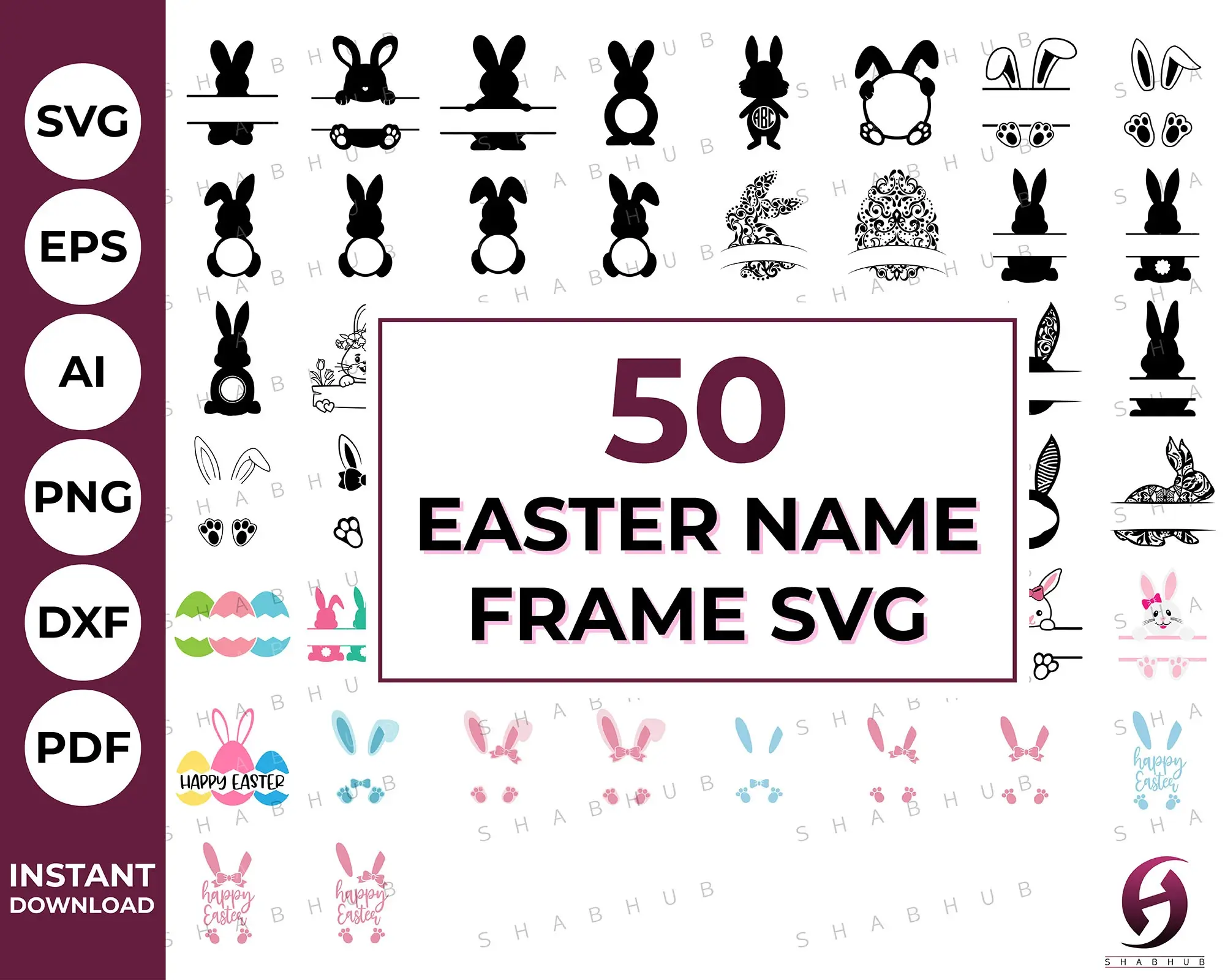Easter Name Frame SVG Bundle ShabHub